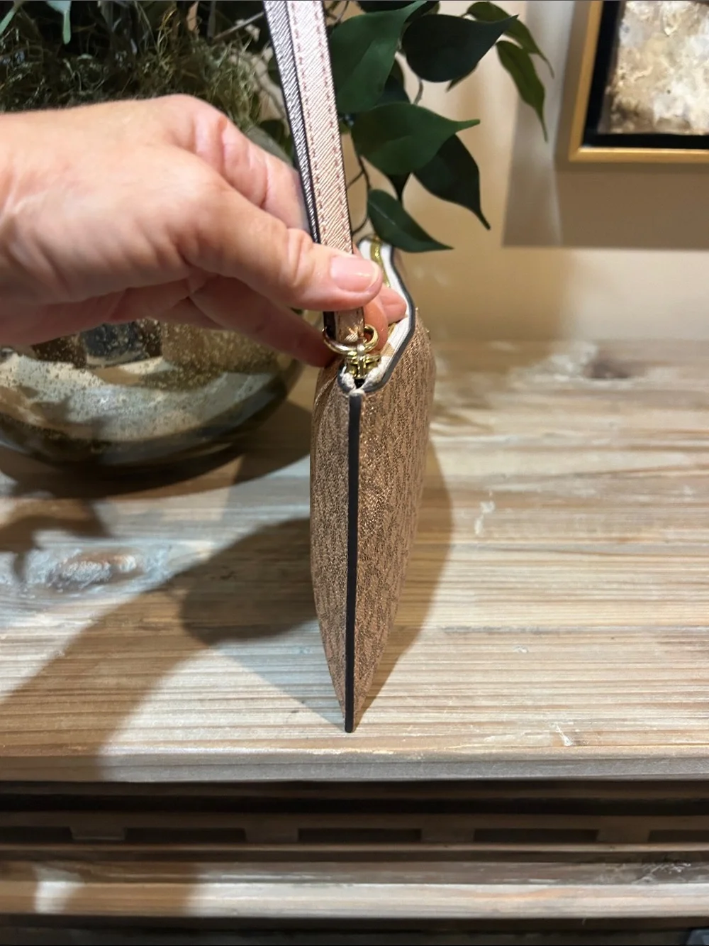 Michael Kors Metallic Rose Gold Signature Wristlet